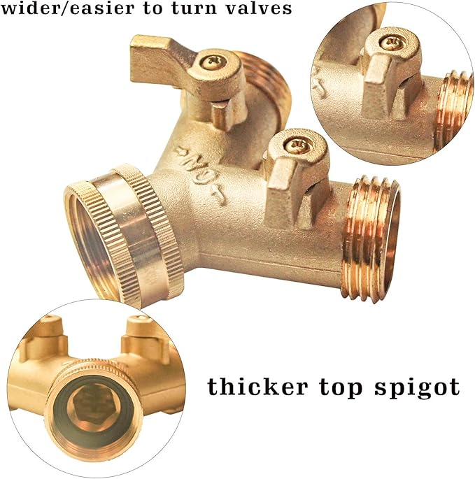 Xiny Tool Hose Splitter, Garden Hose Splitter Heavy Duty 2 Way, Solid Brass Water Hose Y Splitter 2 Valves with 2 Extra Rubber Washers
