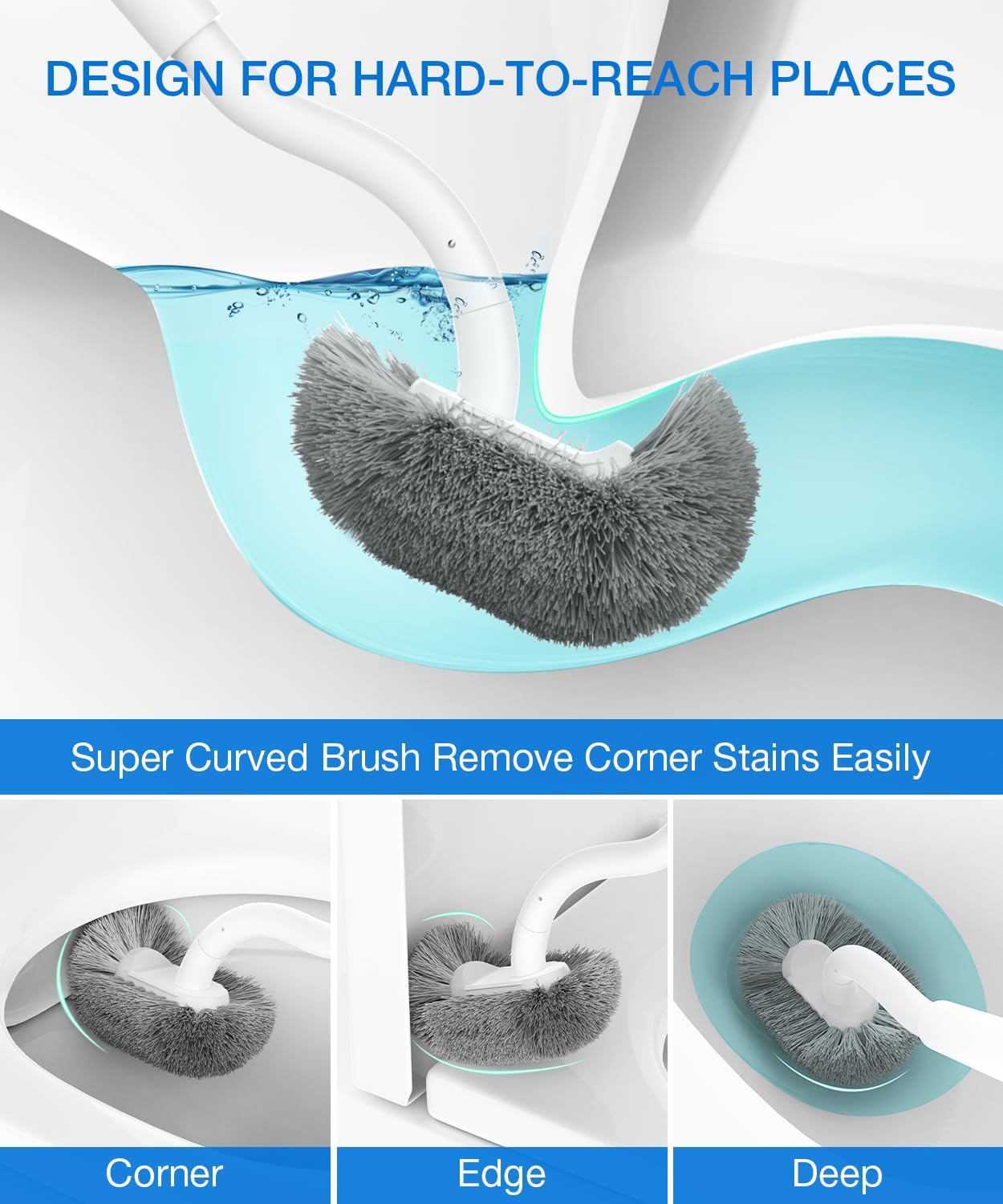 Toilet Bowl Brush and Holder, OSCIOSS Toilet Brush Set with Ergonomic Design, Compact Size, Durable Bristles, RV Toilet Brushes & Holders for Dead Corner Clean, White