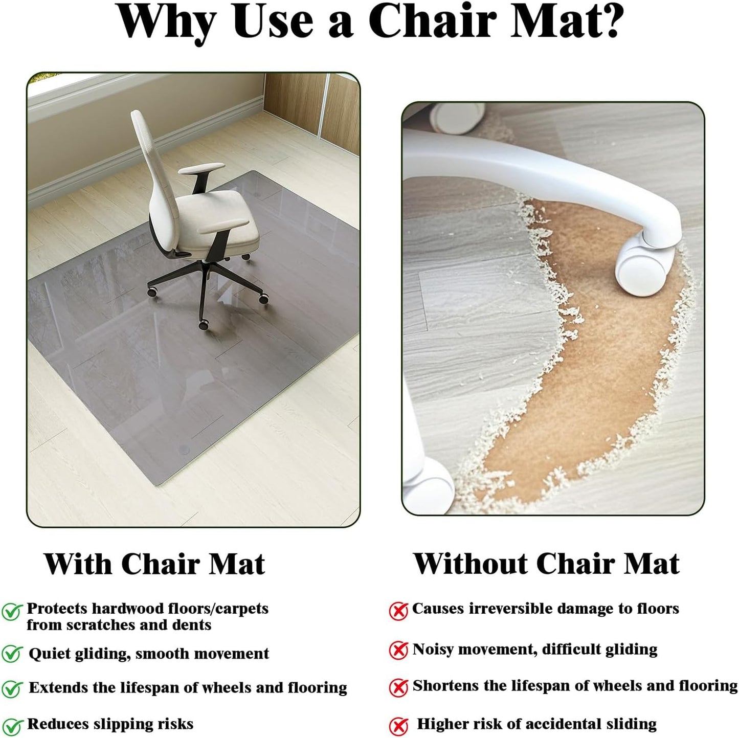 Koonmi Tempered Glass Chair Mat for Hardwood Floors & Carpets, 46" x 46“ Grey Heavy Duty Office Floor Protector with Noise-Free Gliding Shatterproof for Home Office Desk