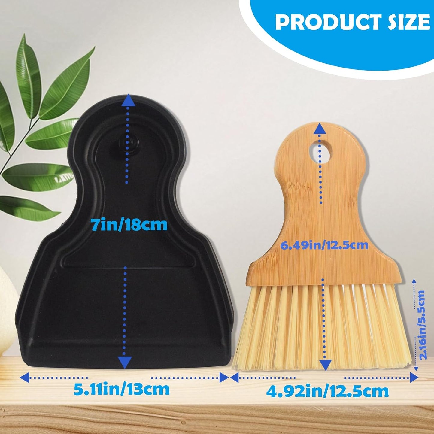 Mini Broom and Dustpan Set Portable Hand Broom with Bamboo Handle Small Crumb Sweeper for Home, Bathroom, Kitchen, Car Interior, Office, Pet Areas (Black)
