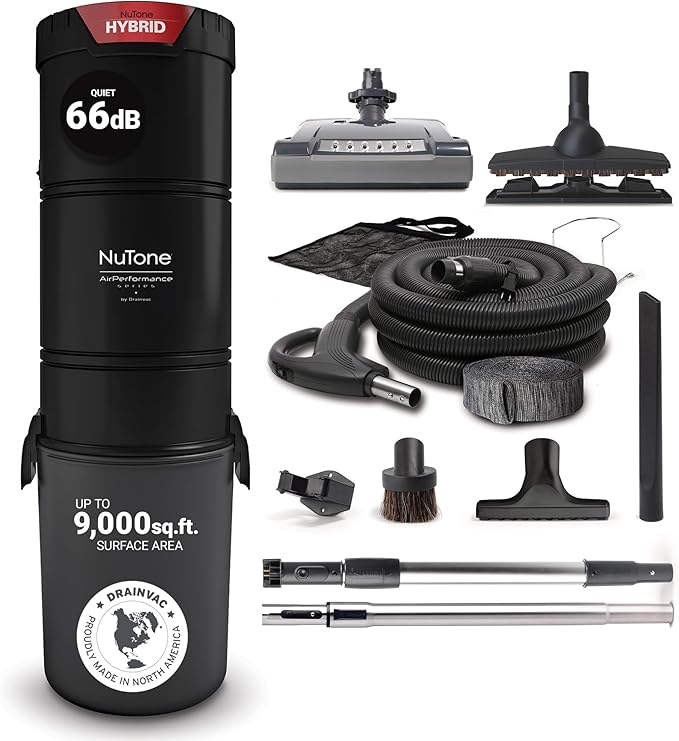 Broan-nutone 700 Air watts Residential Central Vacuum System Premium Electric Tool Set for Cleaning Floors - Anti-Vibration, Powerful Suction
