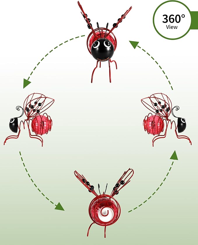 iStatue Solar-Powered Hanging Metal Ladybug Light Garden Decor | Lady Bug Sculpture with Bouncy Springs | Summer Outdoor Art Decorations (Red)