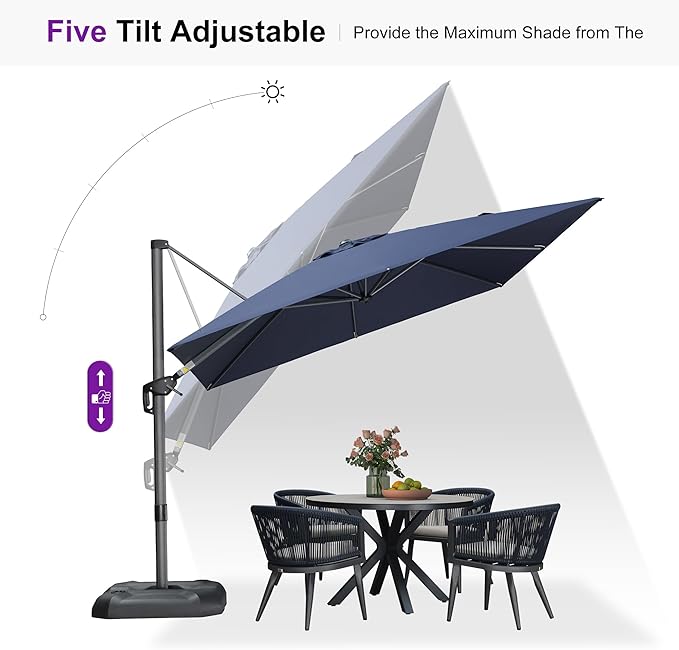 PURPLE LEAF Patio 9 Feet Cantilever Offset Umbrella with Base Outdoor Umbrella with 360-degree Rotation for Garden Deck Pool Patio Navy Blue