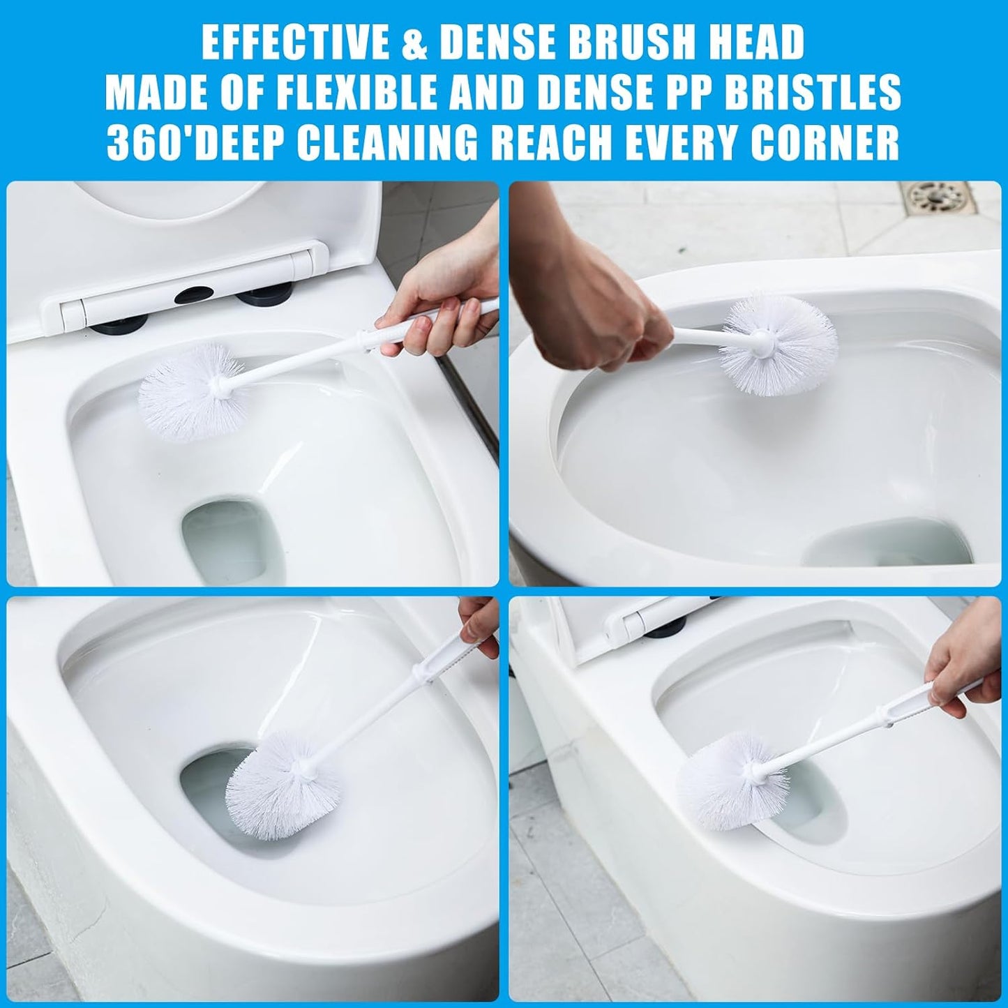 Mimorou 50 Pcs White Toilet Brush, Bathroom Toilet Bowl Brush, Soft Bristle Long Handle Plastic Toilet Scrubber for Bathroom