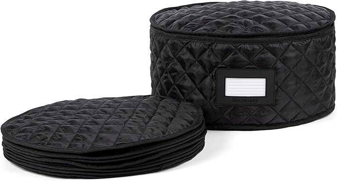 Covermates Keepsakes - Dish Storage - Padded Protection - ID Window - Stain Resistant - Machine Washable - China Storage, Black