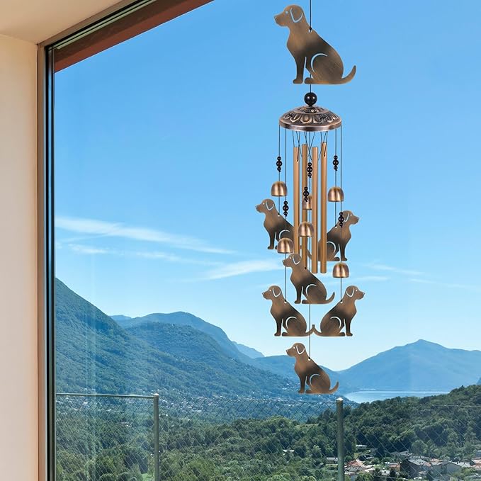 Bronze Dogs Wind Chimes Decor, Mobile Wind Catcher, Retro Wind Bells, Blessing Wind Chime, Memorial Windchimes for Home, Balcony, Yard, Room, Xmas, Party, Indoor, Garden Decoration, Gifts for Mom