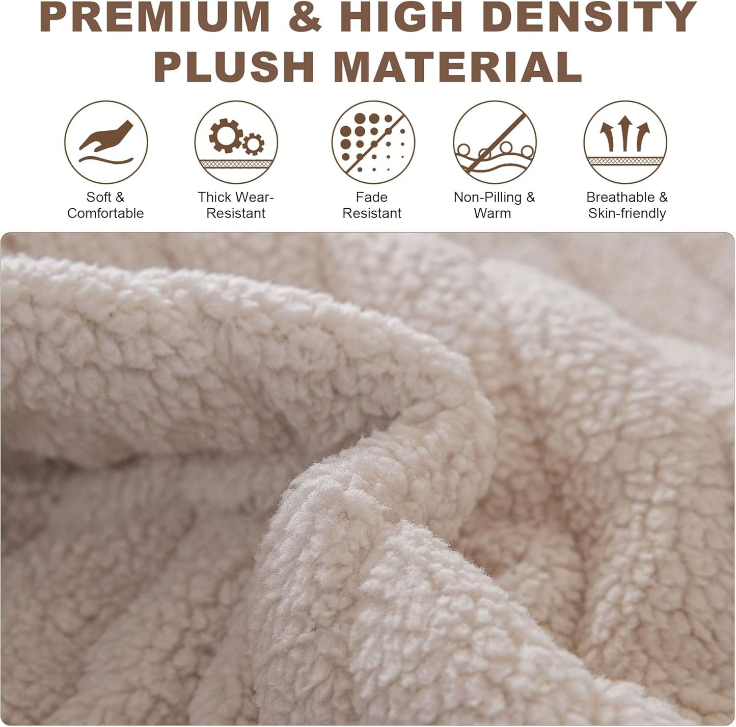 OTOB Sofa Covers for 3 Cushion Couch Washable, All Seasons Fuzzy Non Slip Kids & Pet Friendly Dog Bed Mats Couch Cover, Soft Plush Sofa Slipcovers Furniture Protector (Beige, 27.6" x 70.9'')