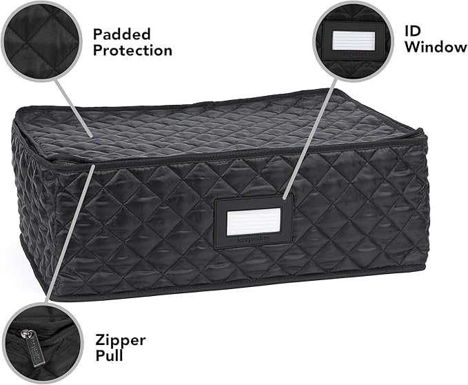 Covermates Keepsakes - Serveware Storage - Padded Protection - ID Window - Stain Resistant - Machine Washable - China Storage, Black