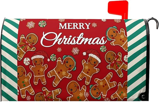 Xmas Gingerbread Man Mailbox Covers Magnetic Large Size 25.5" X 21" Merry Christma Red Letter Post Wraps Winter Holiday Funny Decorative Holiday Postbox Covers for Home Outdoor Garden Yard