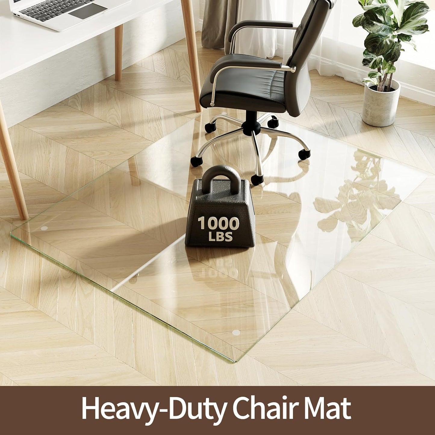 Koonmi Tempered Glass Chair Mat 60"x48" - Premium Office Chair Mat for Hardwood Floors & Low-Pile Carpet with 4 Non-Slip Pads - Thick Scratch-Resistant Surface