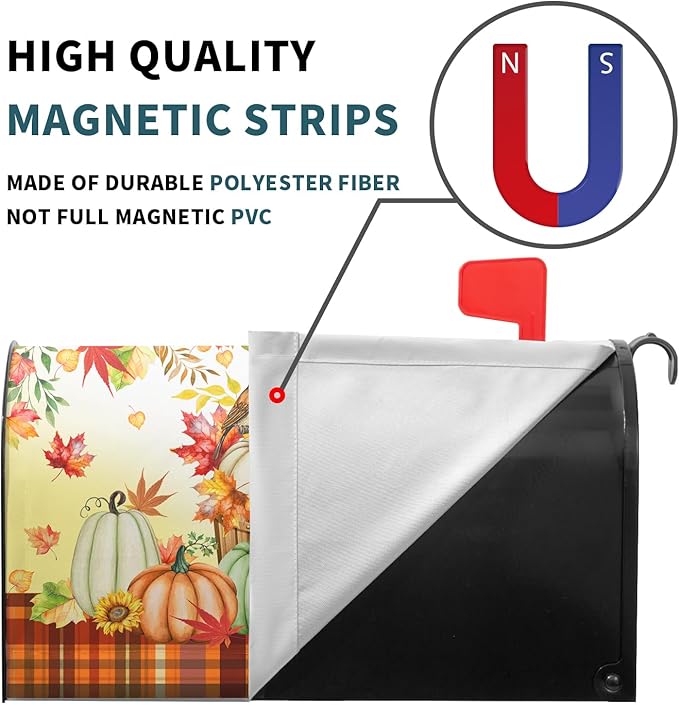 Fall Pumpkins Mailbox Cover Magnetic Standard Size 21x18inch Autumn Maple Leaves Floral Mailbox Wrap Thanksgiving Watercolor Pumpkin Harvest Post Letter Box Covers for Home Garden Yard Outdoor Decor