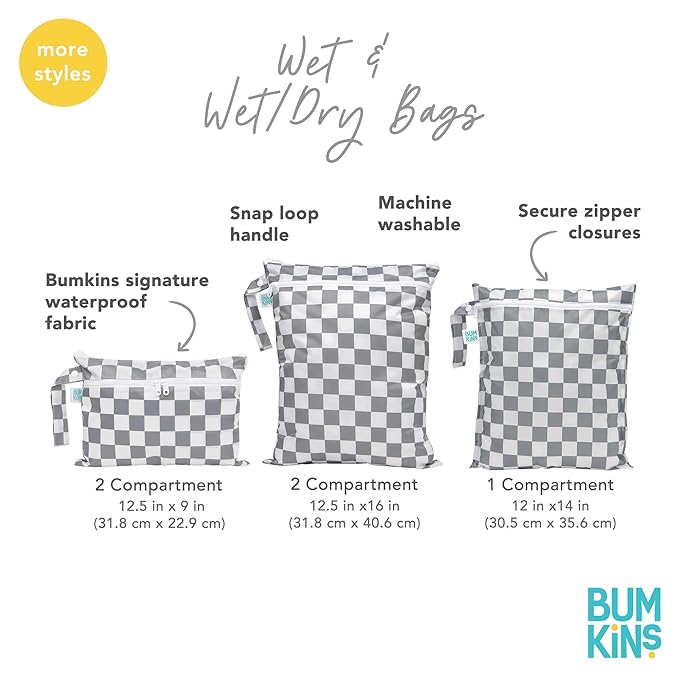 Bumkins Waterproof Wet Bag for Baby, Travel, Swim Suit, Cloth Diapers, Pump Parts, Pool, Beach, Gym Clothes, Toiletry, Hook to Stroller, Daycare, Zipper Reusable Wetdry Packing Pouch, Lace Pink