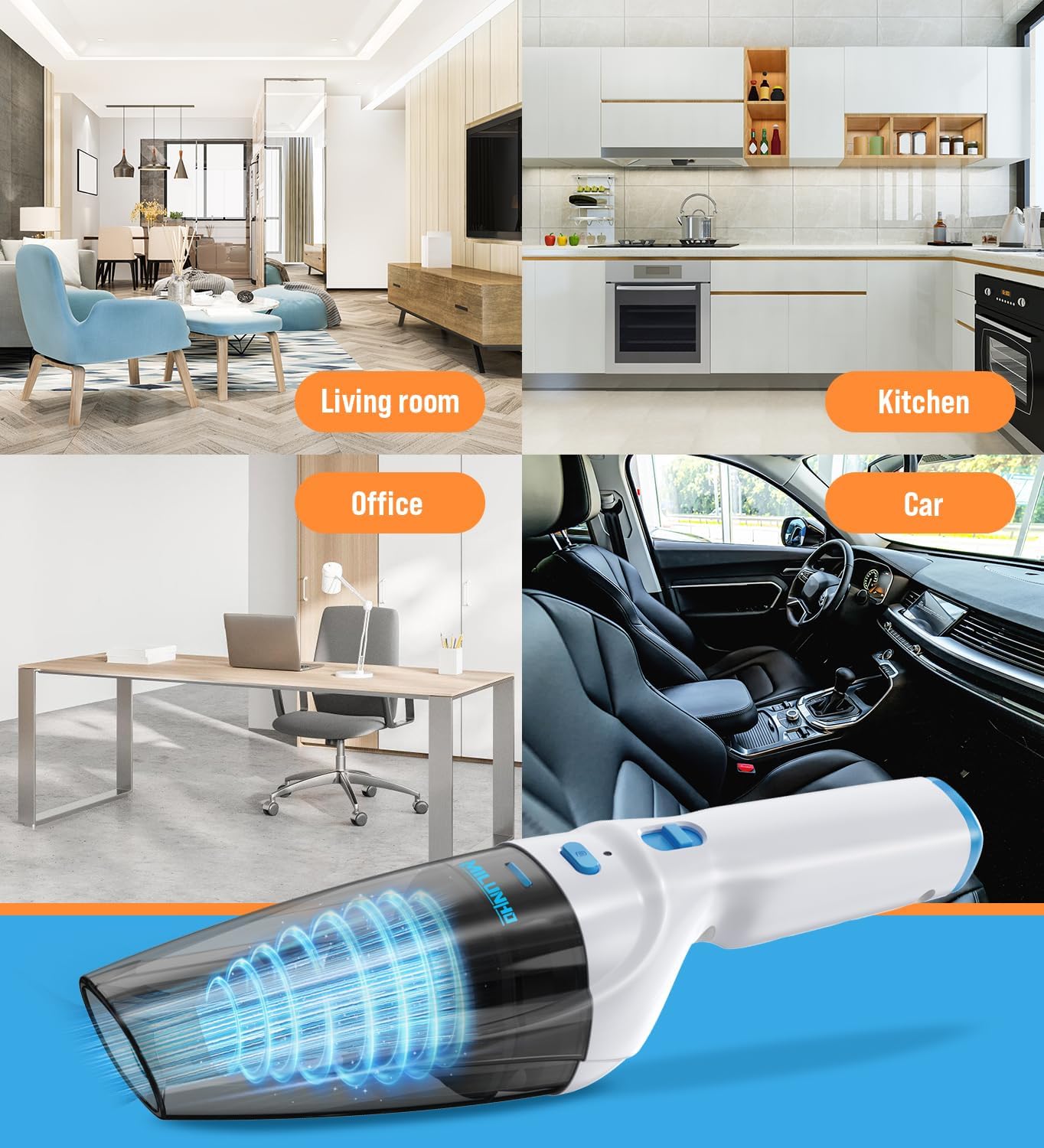 Powerful Handheld Vacuum Cordless, 9500PA Rechargeable Car Vacuum Portable Cordless, Lightweight & Portable Mini Handheld Vacuum Cleaner with Large-Capacity Battery for Car/Home/Pet