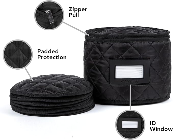 Covermates Keepsakes - Dish Storage - Padded Protection - ID Window - Stain Resistant - Machine Washable - China Storage, Black