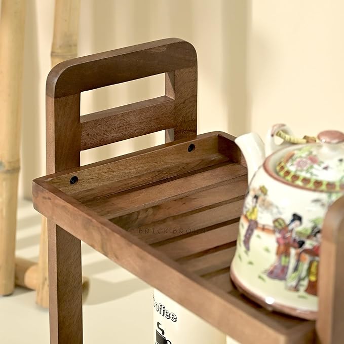 Premium Cocoa Kitchen Wooden Organizer 2-Tiered Serving Stand| Display Snacks, Fruits & Desserts | Kitchen & Dining Organizer in Mahogany Finish (Self Assembly)