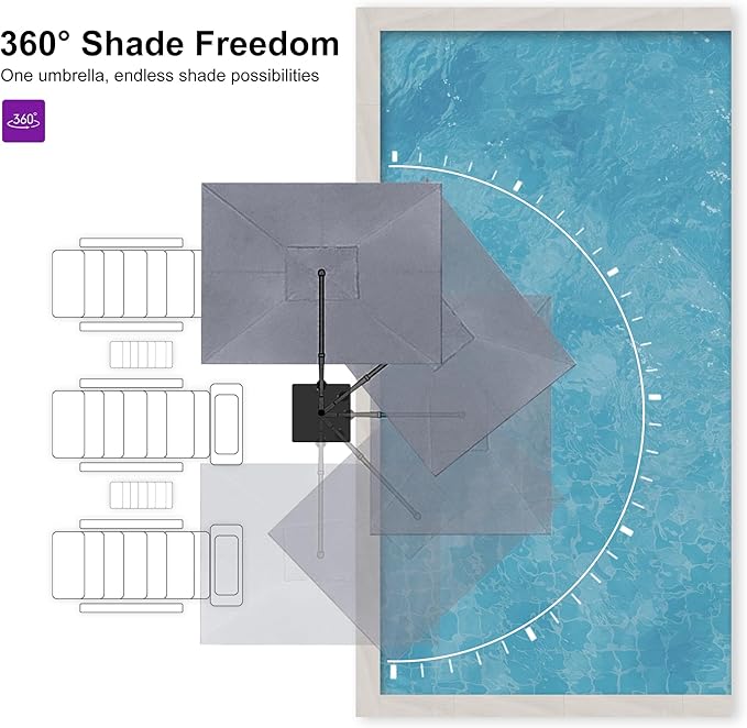 PURPLE LEAF 9' X 11.5' Rectangle Patio Umbrella Outdoor Large Aluminum Cantilever Umbrella with 3 Years Fade Resistance Recycled Fabric and 360-degree Rotation for Garden Deck Pool, Mist Grey