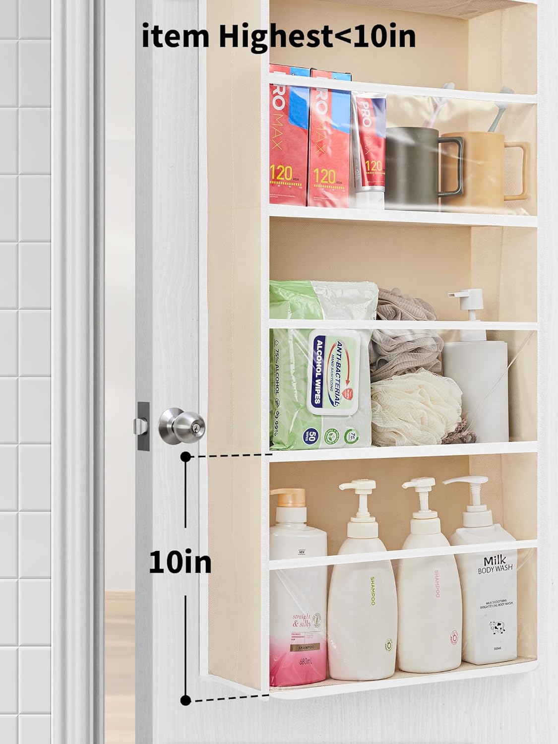 JARLINK Toy Stuffed Animal Storage, Over The Door Organizer W/Clear View Windows, 44lb Load, Baby Toy Storage Organizer for Nursery, Kid Bedroom, Newborn Baby Essentials (Beige)