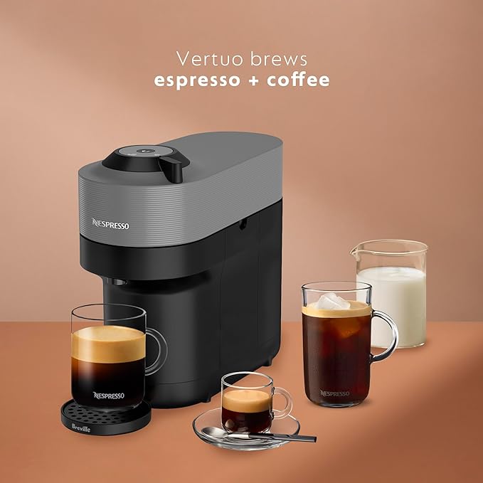 Nespresso Vertuo Pop+ Coffee and Espresso Maker by Breville with Milk Frother, Dark Grey
