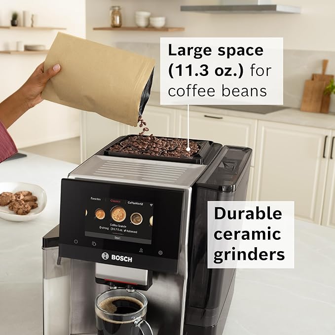 Bosch 800 Series Fully Automatic Espresso and Coffee Machine – 36 Drinks with Coffee World, Cold Brew, Double Cup, Integrated Milk Container, Smart Features, in Silver TQU60307