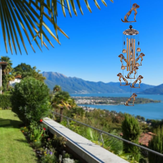 Bronze Dogs Wind Chimes for Home, Garden, Balconies, Rooms, Patio, Indoor, Outside Decor, Memorial Wind Bells, Retro Wind Catcher, Outdoor Blessing Wind Chime Gifts for Mom, Women, Grandma, Family