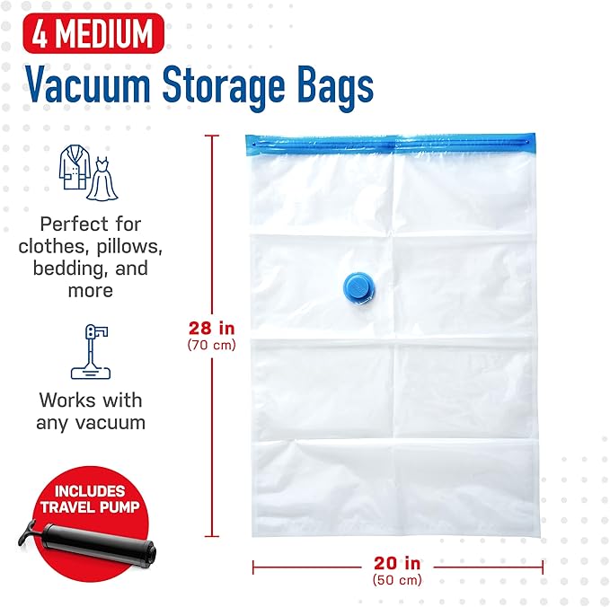 Spacesaver 10 Pack Small Vacuum Storage Bags for Clothes - 24 x 16-Inch Vacuum Sealer Compression Bags with Hand Pump - Space Saver Storage Bags for Travel Essentials, Garments and Organization