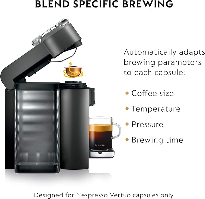Nespresso Vertuo Coffee and Espresso Machine by De'Longhi with Milk Frother, 1000 Milliliters, Graphite Metal