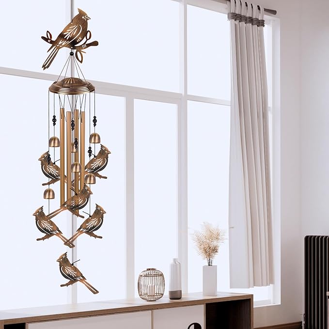Bronze Cardinal Wind Chimes for Home, Garden, Balconies, Rooms, Patio, Indoor, Outside Decor, Memorial Wind Bell, Retro Wind Catcher, Outdoor Blessing Wind Chime Gifts for Mom, Women, Grandma, Family
