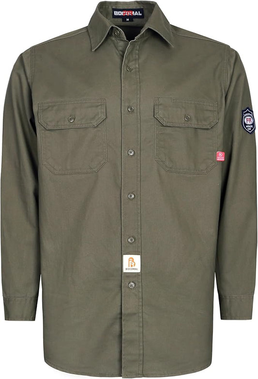 BOCOMAL FR Shirts Flame Resistant 100% C NFPA2112 7.5oz Men's Fire Retardant Welding Shirt
