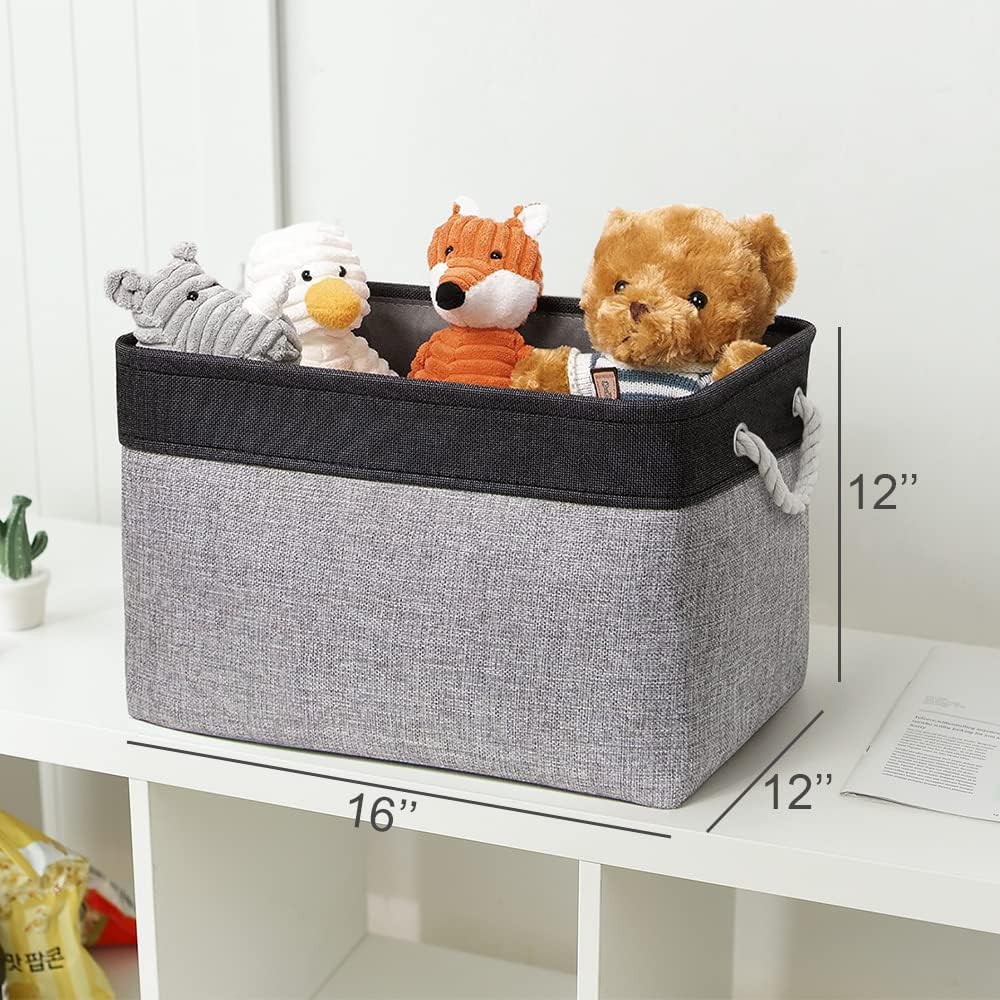 TheWarmHome Storage Basket for Organizing - 16x12x12 inch Cube Storage bin 3 Pack Fabric Storage Cubes, Collapsible Storage Box for Organizer Cloth Gift Toy Closet (Black & Grey)