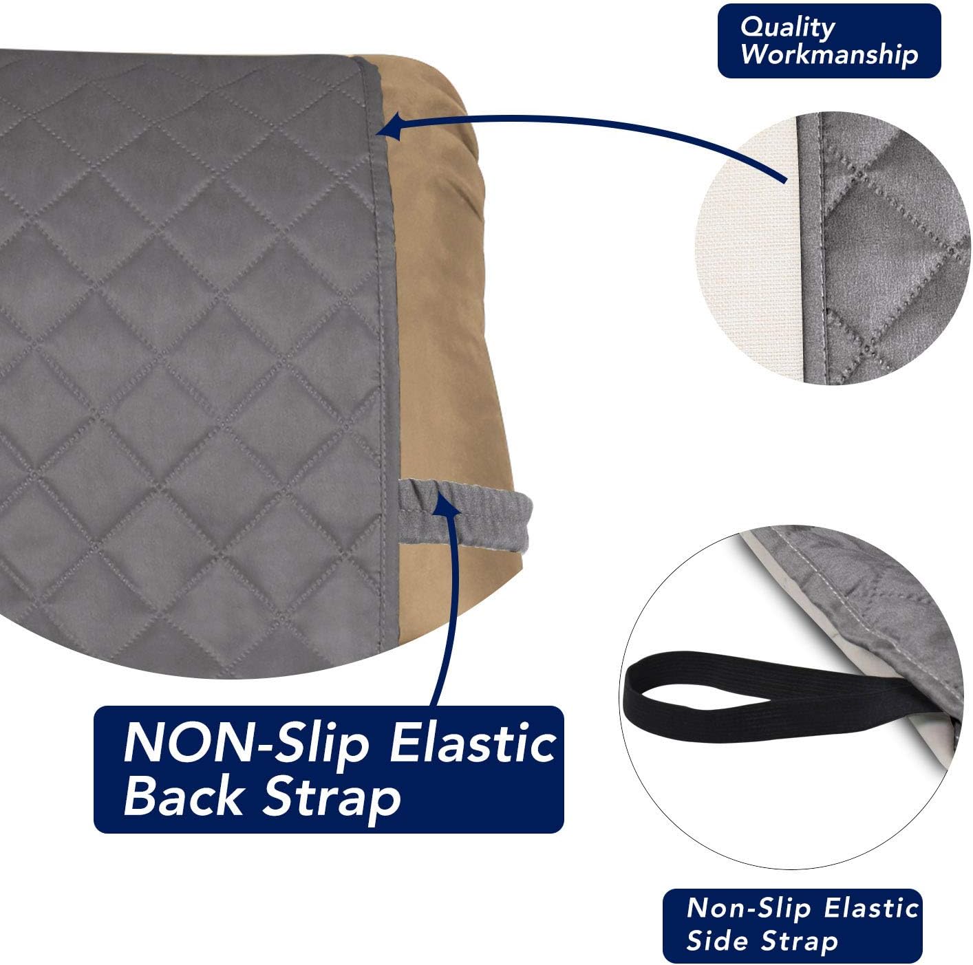 PureFit Reversible Quilted Sofa Cover, Water Resistant Slipcover Furniture Protector, Washable Couch Cover with Non Slip and Elastic Straps for Kids, Dogs, Pets (Small Recliner, Gray/Light Gray)