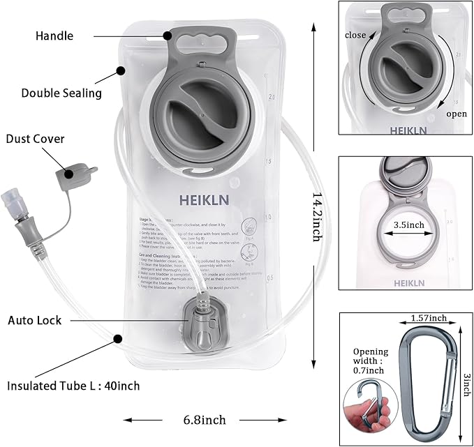 Hydration Bladder 2L-3L,Leak Proof Water Reservoir, BPA Free Military Water Storage Bladder Bag Hydration Pack Replacement Easy Clean for Bicycling Hiking Camping Hunting Running