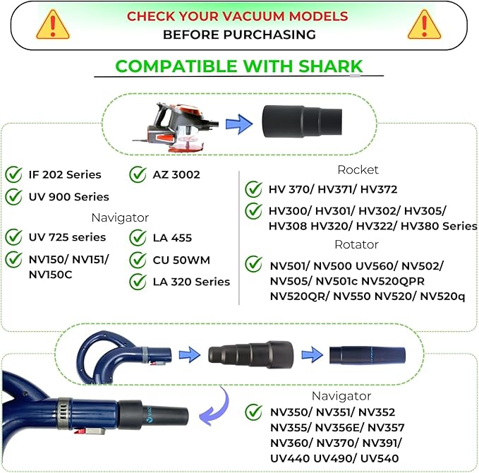 Replacement Vacuum Attachments & Brushes plus Universal Adapter Kit Compatible with Shop Vacs 2-1/4'' 1-7/8'' 1-3/8'' 1-1/4 Inch- Flexible Vacuum Crevice Attachment Tool for Shop Vac Accessories