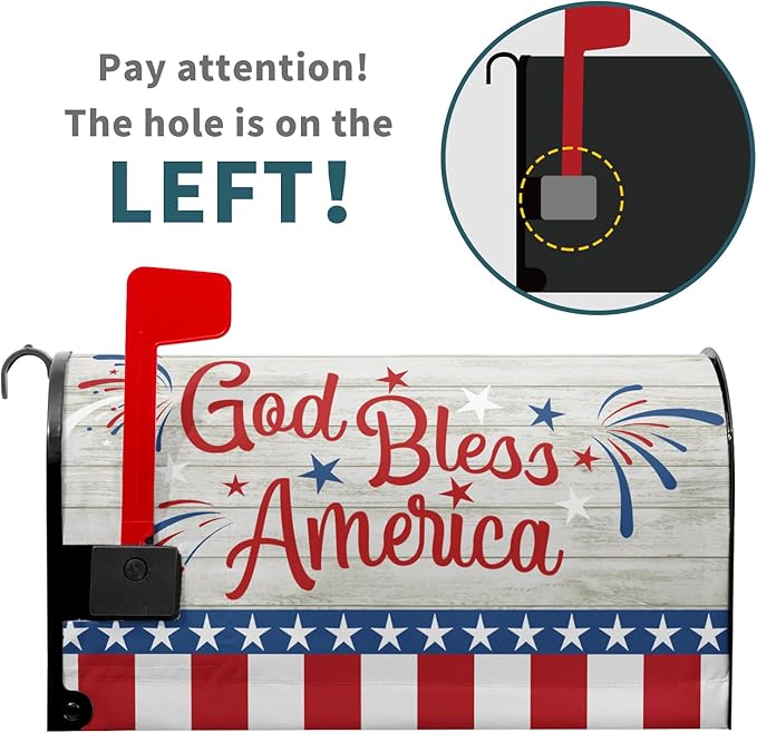 God Bless America Magnetic Mailbox Cover Happy 4th of July Independence Day Post Letter Box Wrap Standard Size 21’’x18’’ Happy Holiday Postbox Covers for Home Outdoor Garden Yard