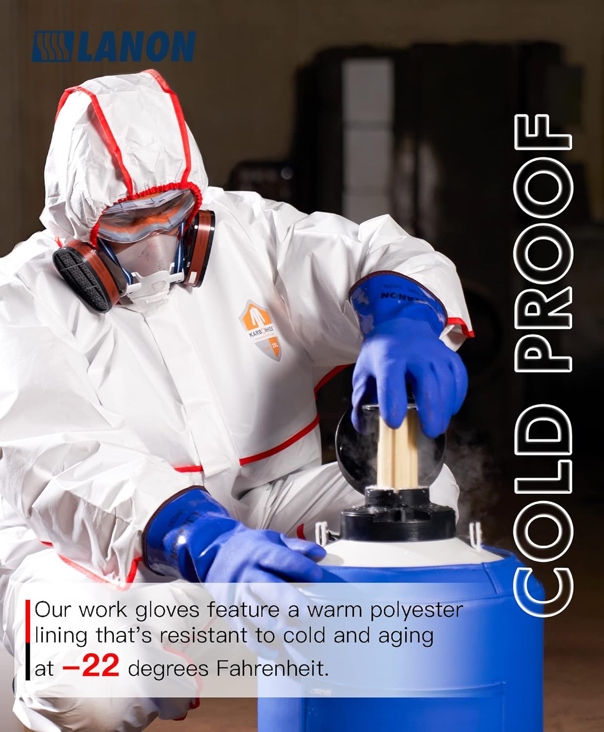 LANON PVC Coated Cold Proof Heavy Duty Gloves, Waterproof Warm Work Gloves for Freezer Work, Chemical & Oil Resistant, Non-Slip, Large