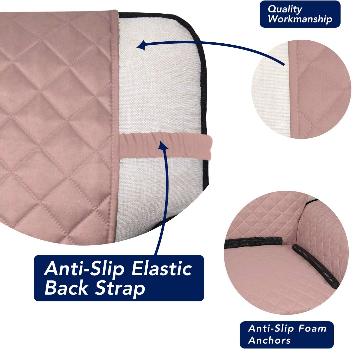 PureFit Reversible Quilted Sofa Cover, Water Resistant Slipcover Furniture Protector, Washable Couch Cover with Non Slip and Elastic Straps for Kids, Dogs, Pets (Sofa, Pink/Beige)