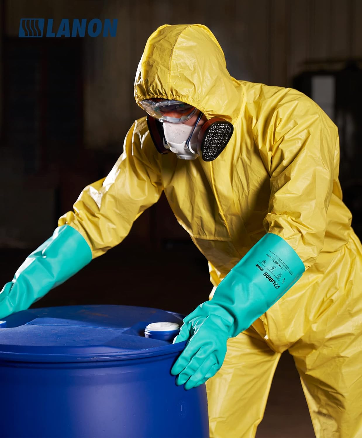 LANON Nitrile Chemical Resistant Gloves, Reusable Heavy Duty Safety Work Gloves, Acid, Alkali and Oil Protection, 18" Length, Non-Slip, XX Large