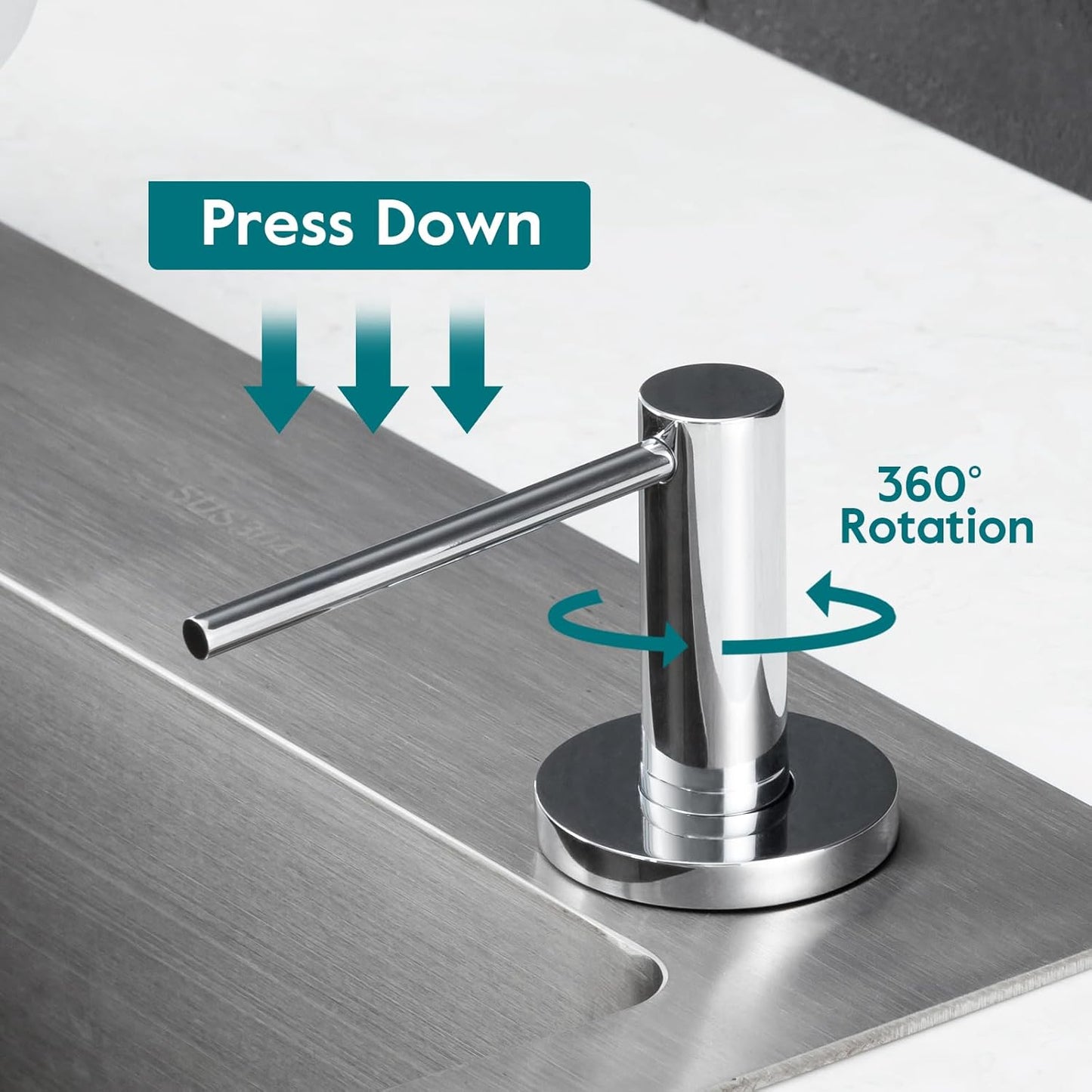 Gappo Soap Dispenser for Kitchen Sink Polished Chrome, Stainless Steel Countertop Pump, Built in Sink Soap Dispenser with 47" Extension Tube kit