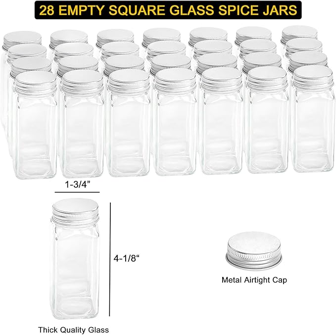 SpaceAid Spice Rack Organizer with 20 Spice Jars, 386 Spice Labels, Chalk Marker and Funnel Set for Cabinet, Countertop, Pantry, Cupboard or Door & Wall Mount - 20 Jars, 9.8" W × 10.8“H, Black