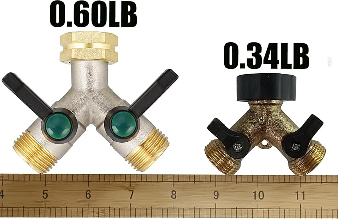 EJW Y-Valve Garden Hose Faucet Splitter, 3/4” GHT Threads,Outdoor Faucet Splitter, Brass High Flow, Garden Hose Y-Splitter 2-Way,Y-Valve Full Flow Hose Splitter,Garden Hose Splitter 2-Way Heavy Duty.