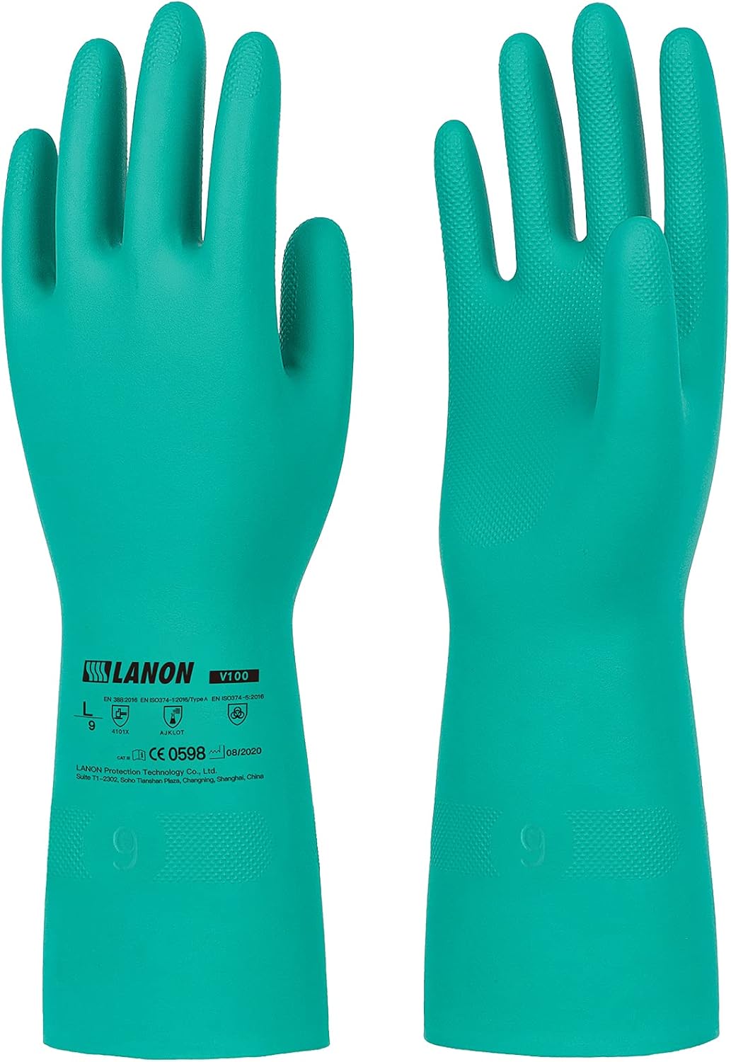 LANON 3 Pairs Nitrile Chemical Resistant Gloves, Reusable Heavy-Duty Rubber Gloves, Acid, Alkali & Oil Protection, Non-Slip, XXL