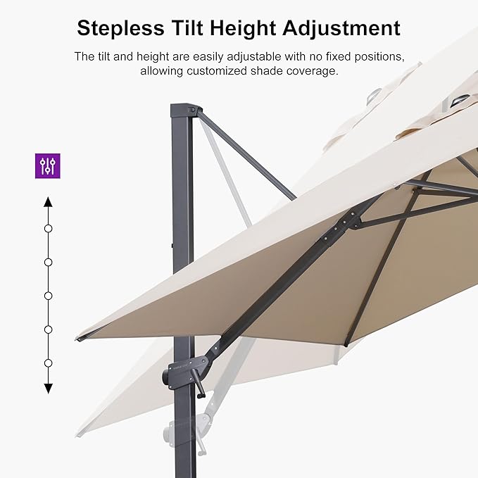 PURPLE LEAF 10' × 13' Patio Cantilever Umbrella with Base Outdoor Rectangle Adjustable Offset Umbrellas with 360-degree Rotation and 8 Heavy Duty Metal Ribs for Garden Deck Pool Beige