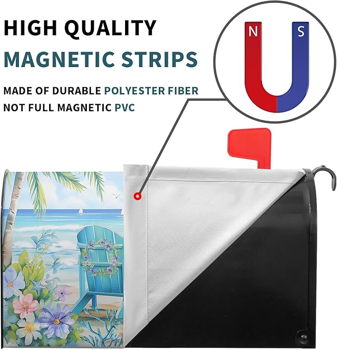 Summer Magnetic Mailbox Cover Standard Size 21x18 Inch Nautical Coastal Post Letter Box Wrap Decor Seaside Escape Dust-Proof Letterbox Covers Protection