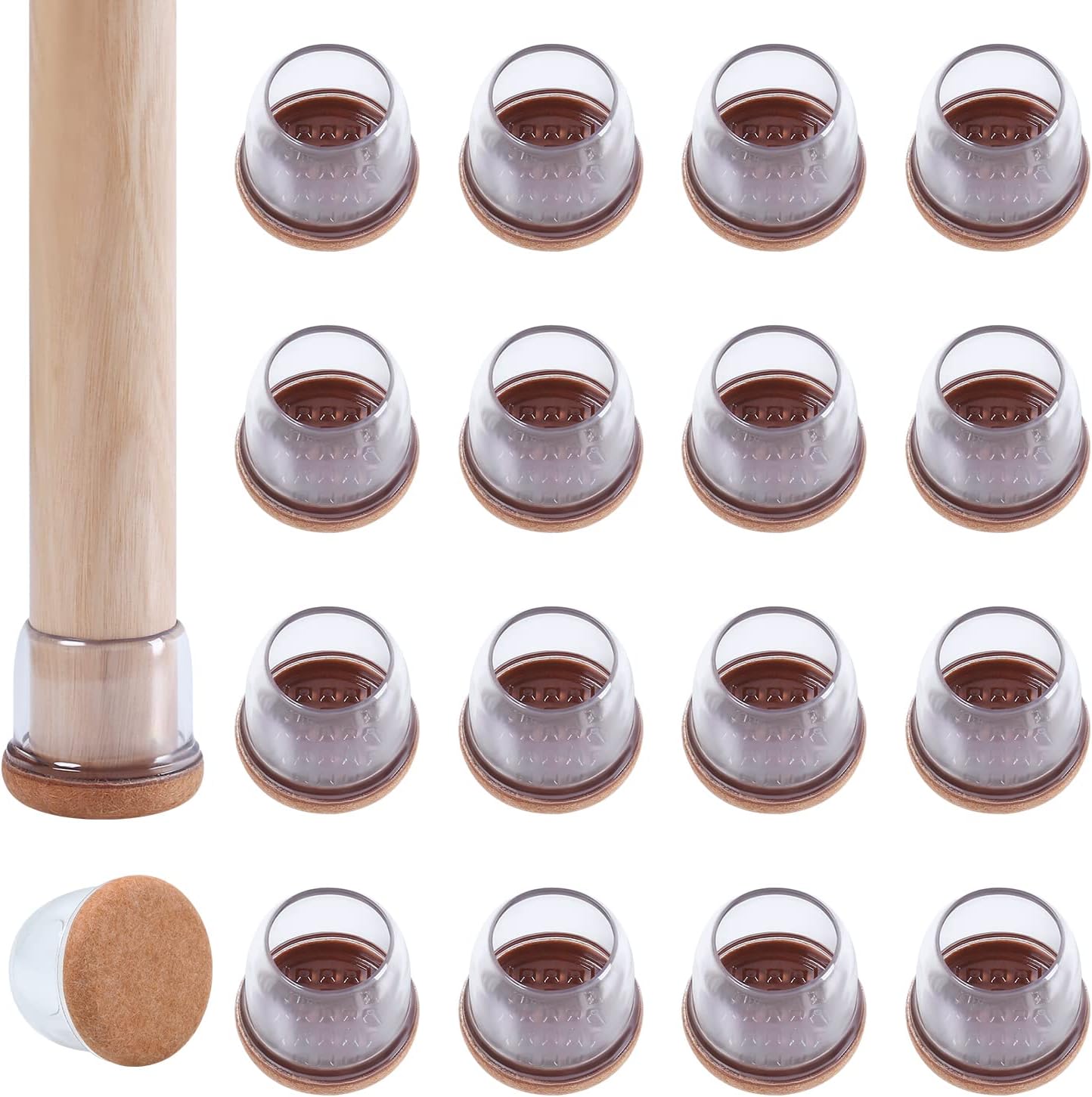 Ezprotekt 24 Pcs Clear Silicone Chair Leg Floor Protectors with Felt, Floor Protectors for Chairs, Chair Leg Caps Covers, Chair Leg Socks Bar Stool Leg Floor Protectors (L Fit: 1.1"-1.3", Round)