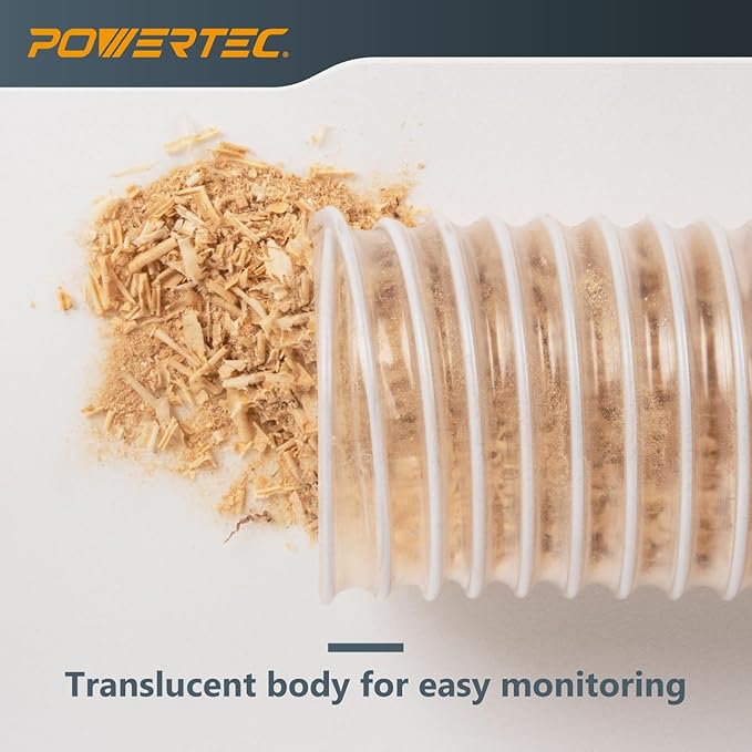 POWERTEC 4" x 5' Dust Collection Hose with 2pcs Key Hose Clamps for Table Saw, Band Saw, Planer, Jointer, Woodworking and Wood Shop Dust Collection System (70393)