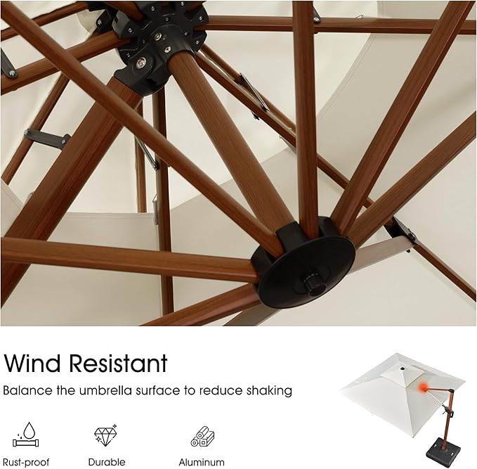 PURPLE LEAF 10ft Patio Umbrella with Base Outdoor Square Umbrellas Large Cantilever Umbrella Windproof Offset Heavy Duty Sun Umbrellas for Garden Deck Pool Patio, Cream