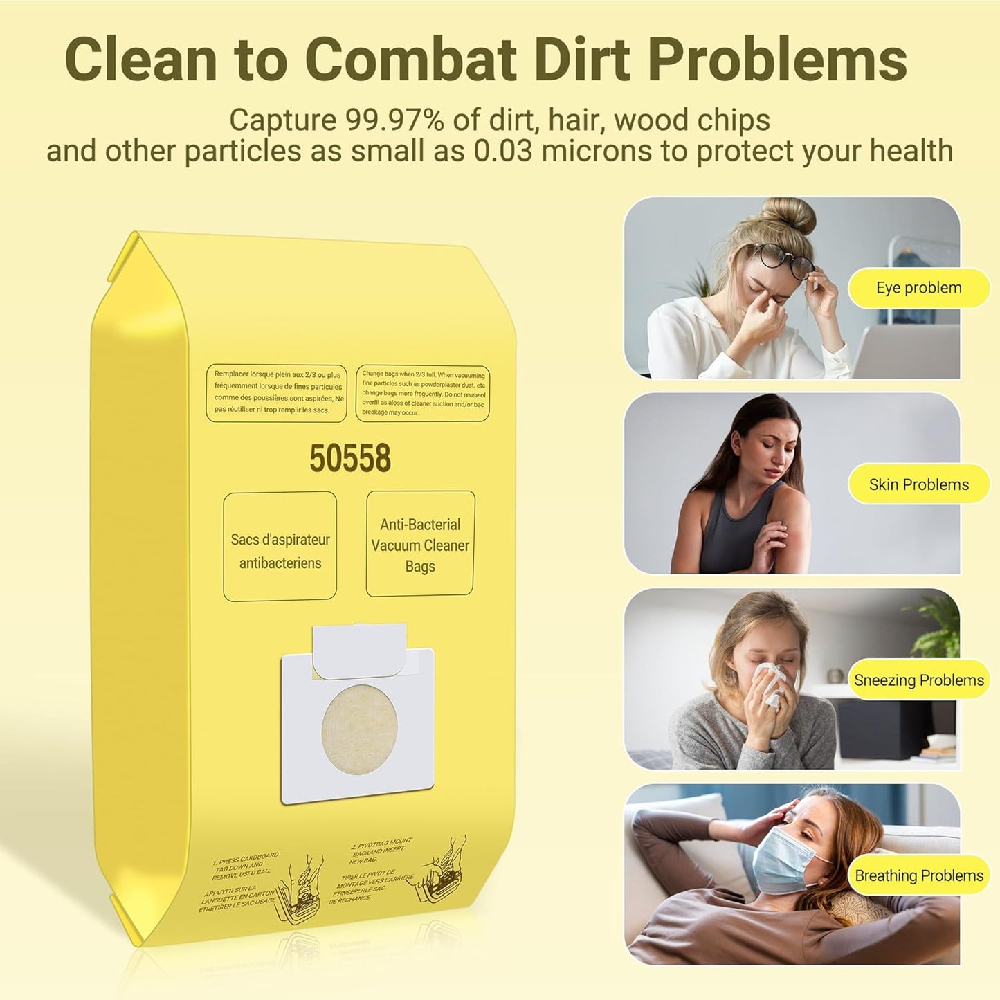 50558 Vacuum Cleaner Bags Replacement for Kenmore Canister Type C/Q 5055, 50555, 50557, 50558 and Pana·sonic Type C-5, C-18, 200 Series, 400 Series, 600 Series, 800 Seires Vacuum - 30 Pack