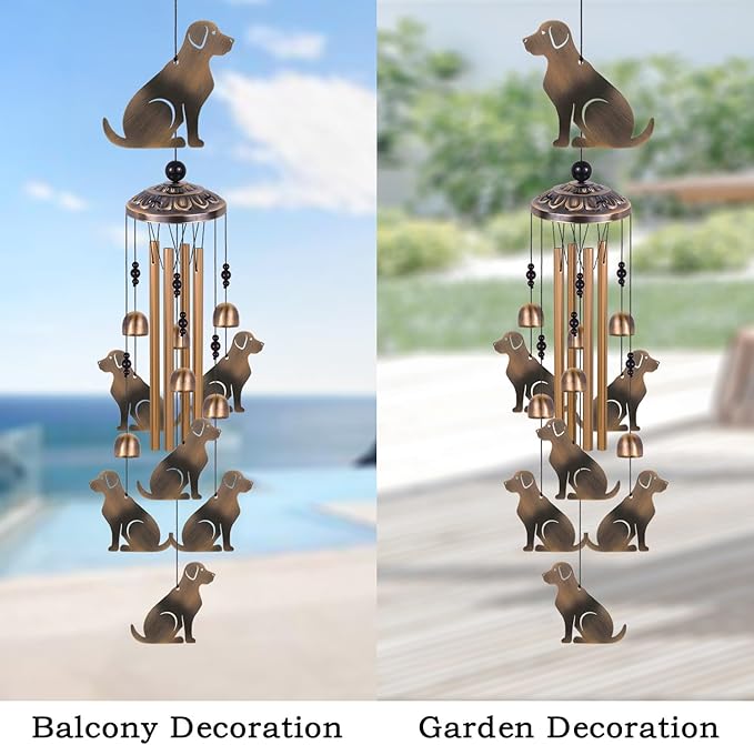 Bronze Dogs Wind Chimes Decor, Mobile Wind Catcher, Retro Wind Bells, Blessing Wind Chime, Memorial Windchimes for Home, Balcony, Yard, Room, Xmas, Party, Indoor, Garden Decoration, Gifts for Mom