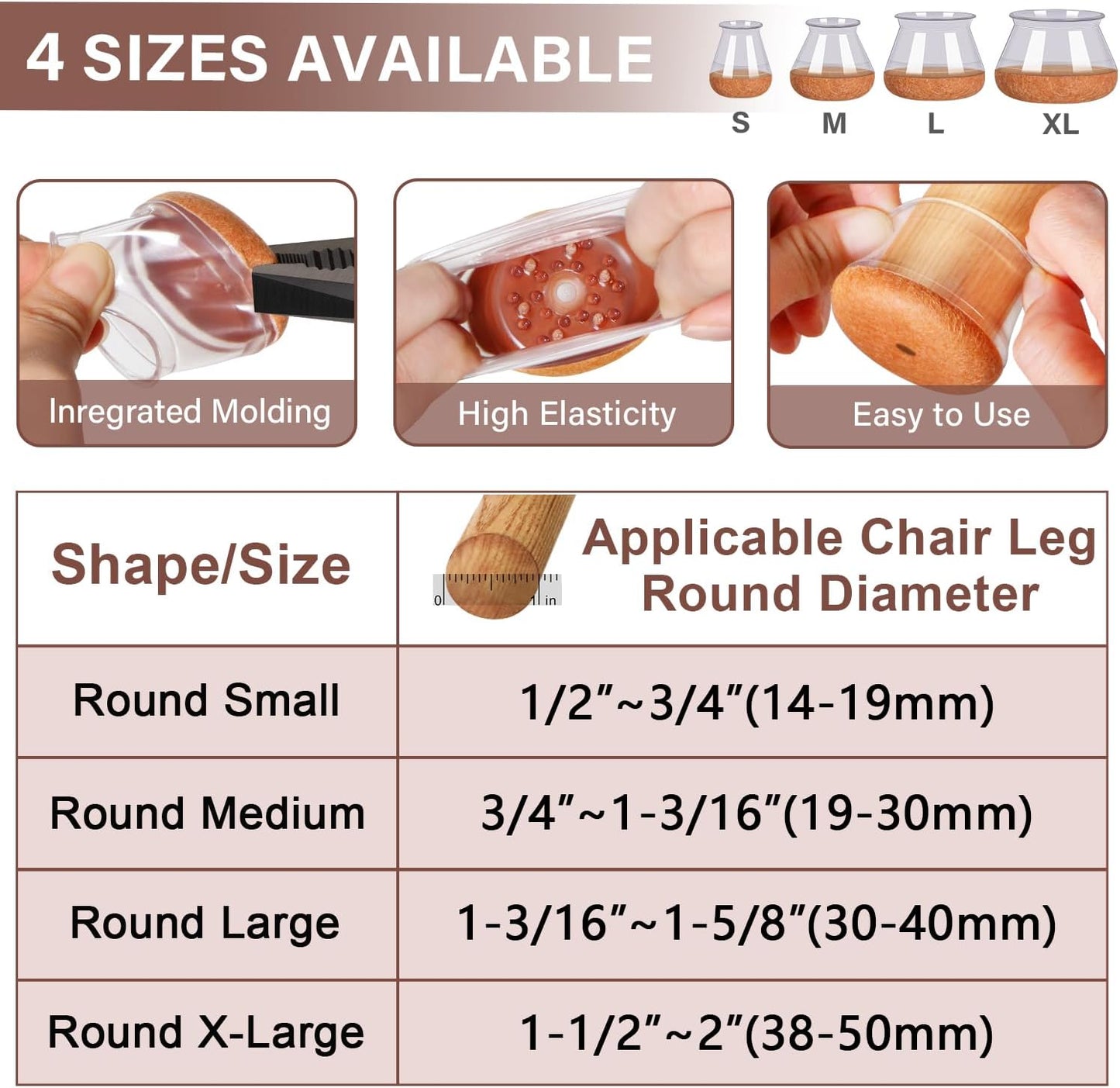 Chair Leg Floor Protectors Chair Leg Protectors for Hardwood Floors Felt Silicone Caps Strengthen Bottom Protection Anti-Scratch Reduce Noise 32 Pack Clear Round Large Fit 1-3/16" to 1-5/8" (30-40mm)