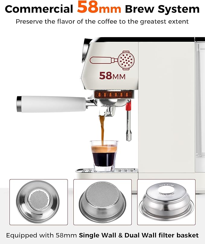 Tuni E2 58mm Dual Boiler Espresso Machine and G1 Ivory 48 Grinding Settings Conical Burr Coffee Grinder with Bottomless Portalfilter Combo (E2 with Upgrade Kit)