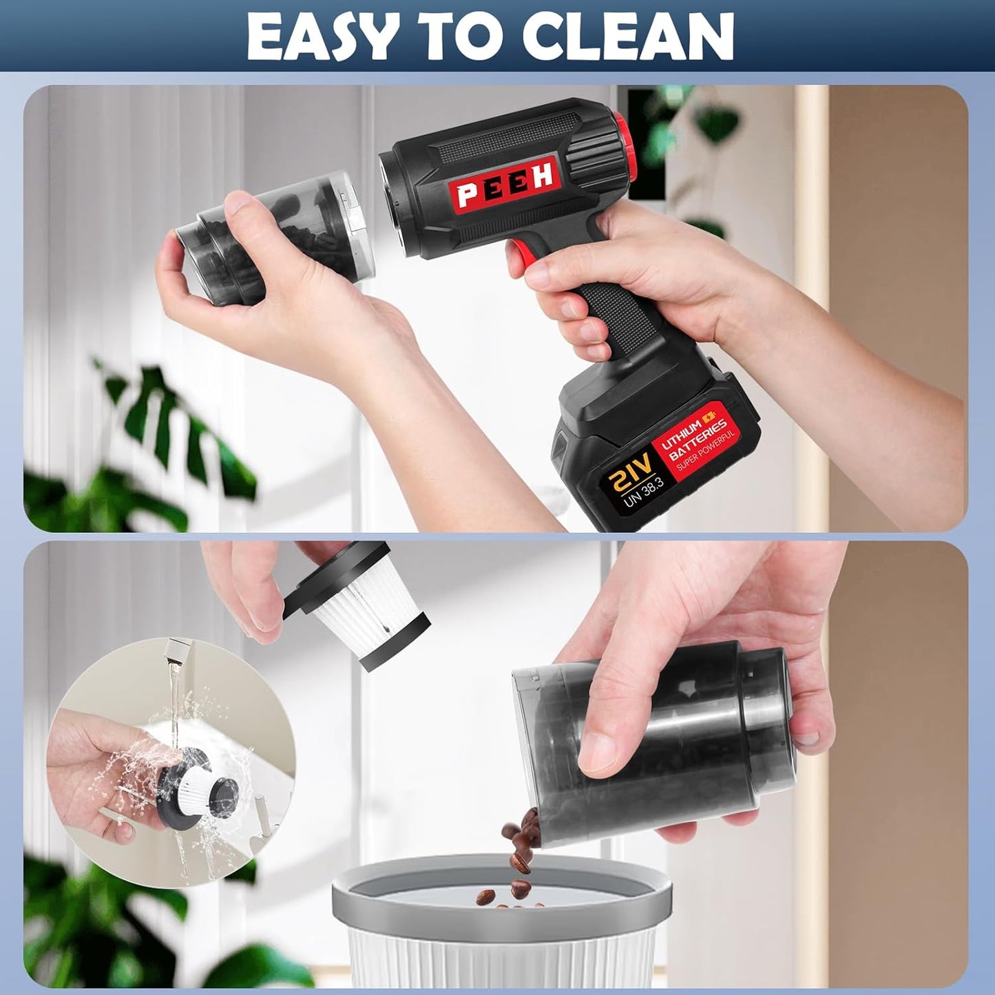 Handheld Vacuum for Home, Cordless Portable Vacuum Cleaner, Rechargeable with 60 Mins Max Runtime, High Power Vacuum for Car, Office, Pet Hair, Gap Cleaning